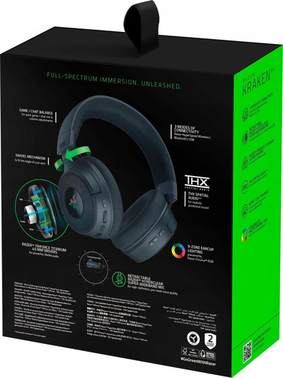 Kufje gaming Razer Kraken V4 Wireless, pa tela, RGB, të zeza