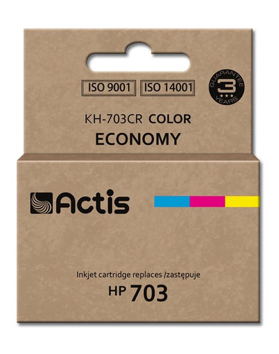 Ngjyrë për printer Actis KH-703CR (zëvendësim për HP 703 CD888AE), 12 ml, e kaltër / vjollcë /  e verdhë
