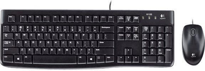 Set tastjere dhe mi Logitech Desktop MK120, me kabllo USB, i qëndrueshëm kur derdhen lëngje, i zi