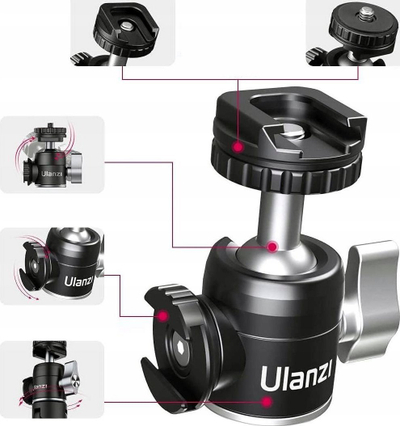 Kokë tripodi Ulanzi U-60 Mini, ball head metalik, 2 cold shoe, e zezë