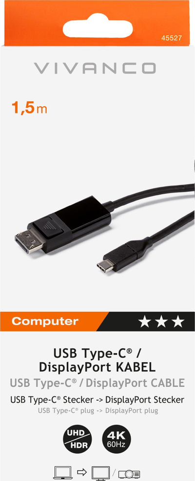Kabllo USB‑C në DisplayPort Vivanco CC UC DP 15, 4K 60Hz, 1.5m, e zezë
