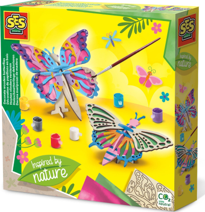 Set kreativ SES Creative 14035 për zbukurim fluturash druri, me bojëra dhe letra zbukuruese, shumëngjyrësh