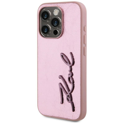 Заштитна маска за телефон Karl Lagerfeld Wrinkled PU, за iPhone 15 Pro Max, розова