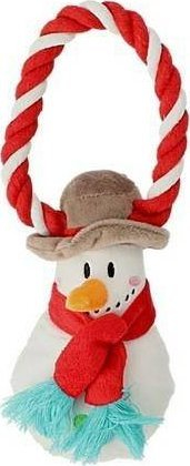 Lodër për qen Dingo Snowman Christmas, me litar, festive, e bardhë me të kuqe