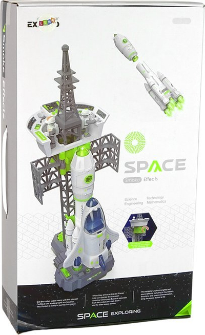 Lodër set stacion hapsinor Exq, me raketë dhe astronautë, dritë edhe zëra, bardhë jeshile