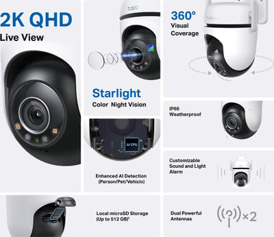 Kamerë sigurie TP-Link Tapo C520WS, 2K QHD, WiFi, e bardhë