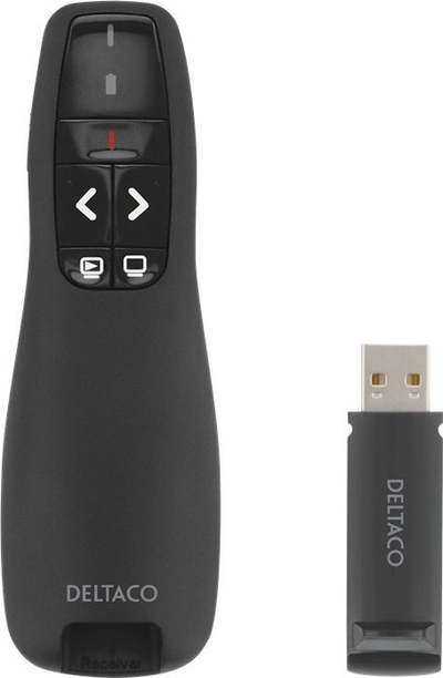 Telekomandë prezantimi DELTACO, wireless, me laser pointer, e zezë