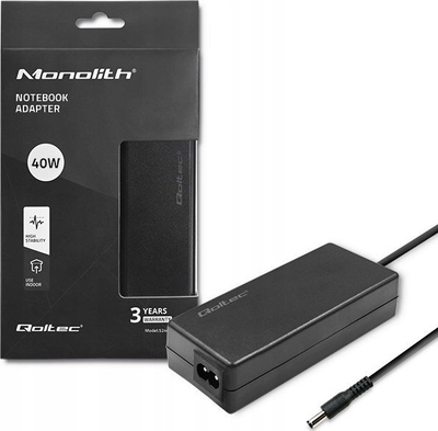 Adapter energjie Qoltec Power Supply 40W, 12V 3.33A, prizë 5.5 x 2.1 mm, i zi