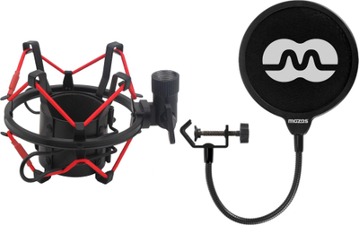 Set aksesorësh mikrofoni Mozos SHM2 PS-1, 48–54 mm, mbajtës anti-vibrim me pop filter, i zi e kuq