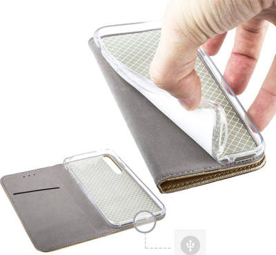 Këllëf libër me magnet për Nokia 5.4, lëkurë eko, me xhep për karta, ngjyrë gold