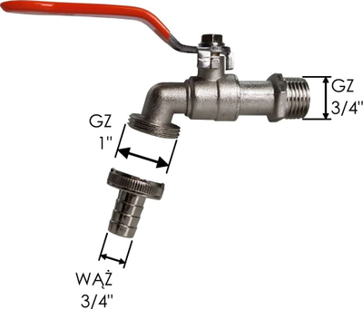 Valvul sferike Bradas 3/4", për zorrë 3/4", bronz i nikluar