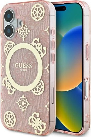 Mbulesë telefoni Guess 4G Monogram MagSafe për iPhone 16 6.1", lëkurë PU, rozë