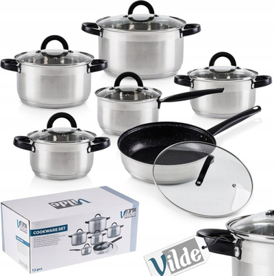 Set tenxhere Vilde Cookware Set, 12 copë, çelik inox, argjendt
