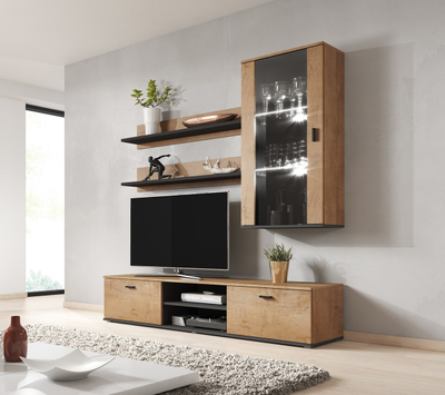 Raf muror Cama SOHO POL LEF, 125 x 20 x 20 cm, set 2 copë, i zi mat