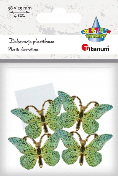 Dekorime vetëngjitëse Titanum Butterflies, plastikë, set 4 copë, jeshile me ari