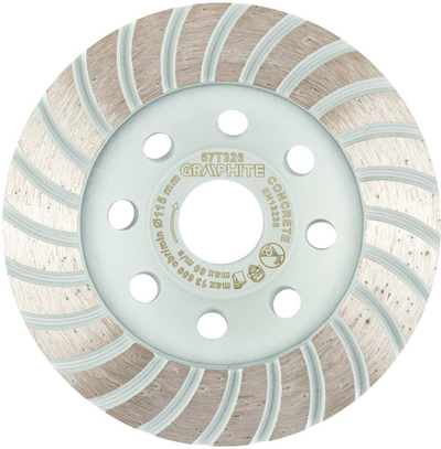 Disk bluarës diamant GRAPHITE 57T326, turbo, 115 x 22.2 mm, gri