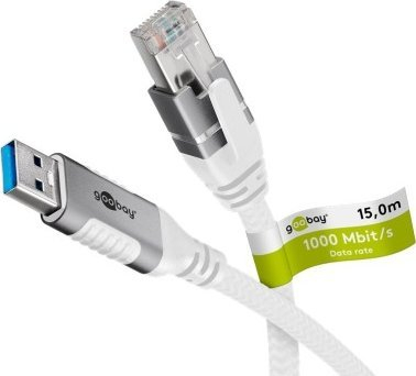 Kabllo rrjeti Goobay, USB A 3.0 në RJ45, 1 Gbit/s, 15 m, e bardhë