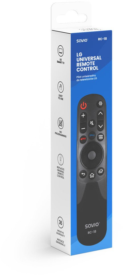 Telekomandë universale Savio RC-18, infra të kuqe, për TV LG, e zezë