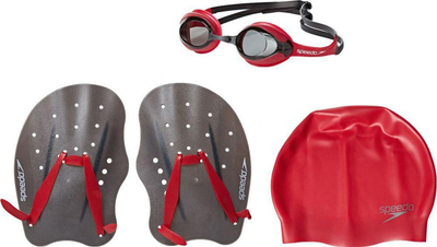 Set syze, kapelë dhe pedale për not Speedo Training Pack, M, të kuqe