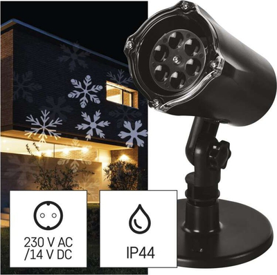 Projektor dekorativ LED EMOS Snowflakes, për brenda e jashtë, dritë e bardhë, i zi
