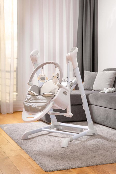 Karrige e lartë dhe lëkundëse për bebe High Chair Swing Indigo, pozicione të rregullueshme, tapiceri PVC, e zezë
