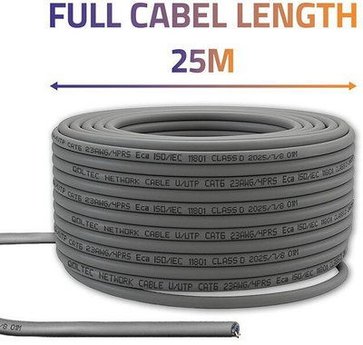 Kabllo rrjeti Qoltec UTP CAT6, 25m, bakër, gri