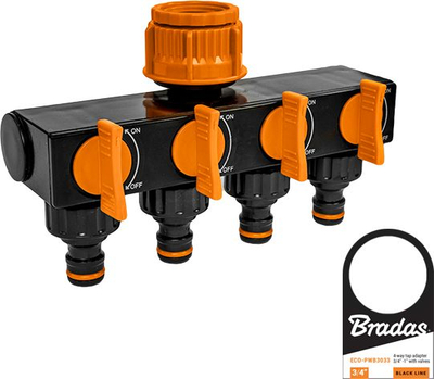 Shpërndarës uji Bradas ECO-PWB3033, me 4 dalje, lidhje 3/4", i zi