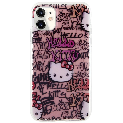 Kapak telefoni Hello Kitty HKHCN61HDGPTP, iPhone 11 Xr 6.1", hardcase TPU, rozë graffiti
