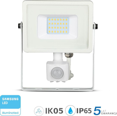 Llambë me sensor të lëvizjes V-TAC, LED, 20 W, 4000K, e bardhë