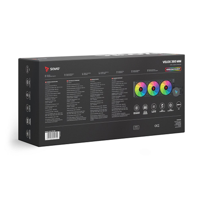 Ftohës uji për CPU Savio Velox, 360mm ARGB, 3 ventilatorë 120mm, i zi