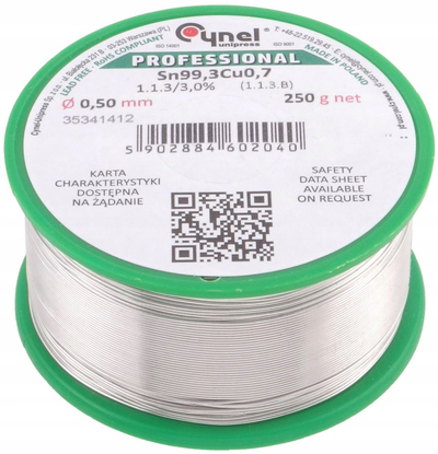 Tela saldimi Cynel Professional Sn99.3Cu0.7, 0.50mm, 250g, pa plumb