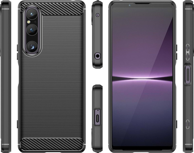 Mbrojtëse telefoni Sony Xperia 1 V Carbon, silikon i butë, efekt fibër karboni, e zezë