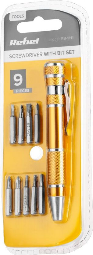 Kaçavidë precize Rebel Precision Screwdriver, 9 bitë, xhepi, gri