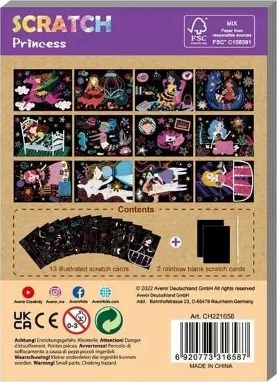 Libër kreativ Avenir Mini Scratch Book Princess, për kalamaj, format i vogël, shumëngjyrësh