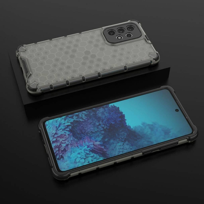 Këllëf Honeycomb për Samsung Galaxy A73, hibrid TPU + PC, kundra goditjeve, i zi transparent