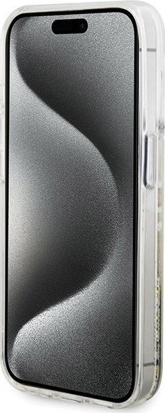 Mbrojtëse telefoni Guess Liquid Glitter Gold Stripes, për iPhone 15 Pro Max, hardcase, transparente