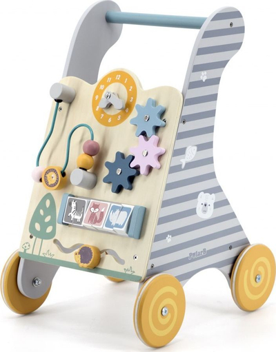 Karrocë edukative druri Viga Toys PolarB 44028, me lojëra, shumëngjyrëshe
