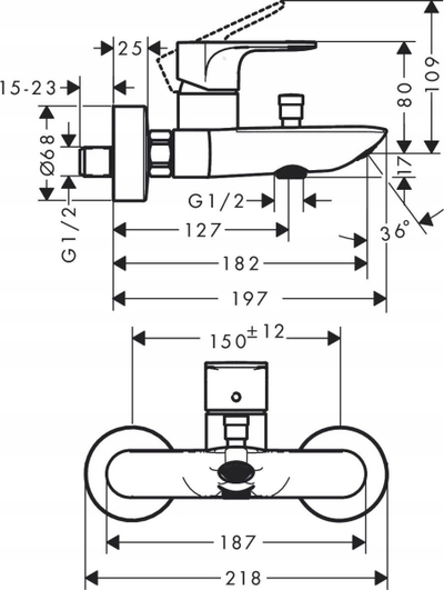 Bateri vaskë Hansgrohe Rebris E, për mur 150 mm, pa set dushi, krom