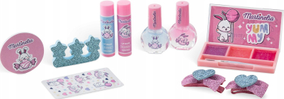 Set kozmetik për kalamaj Martinelia Yummy Bag, 10 pjesë, çantë shpine transparente, rozë pastel