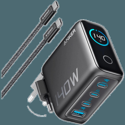 Полнач Anker 140W, 4 USB порти, со USB-C кабел, бел