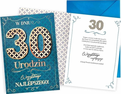 Kartolinë ditlindje KUKARTKA Birthday Card 30, urim për 30 vjet, me zarf, shumëngjyrëshe
