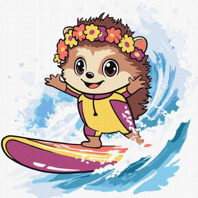 Set pikturimi me numra Ideyka Kids Summer Hedgehog Catches a Wave, për fëmijë, shumëngjyrësh