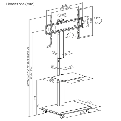 Stendë TV Ergo Office ER-304B, 37-75", deri 50 kg, e zezë