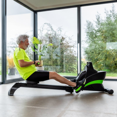 Makinë varkarie VirtuFit Ergometer Rowing Trainer Semi-Pro, me rezistencë që e rregullon vetë, me kompjuter trajnimi, e zezë