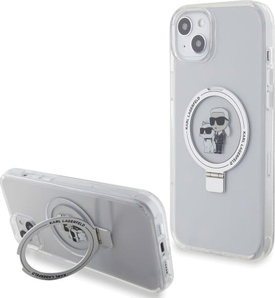 Mbrojtëse telefoni Karl Lagerfeld Ringstand Karl and Choupette MagSafe, me unazë qëndrimi, transparente
