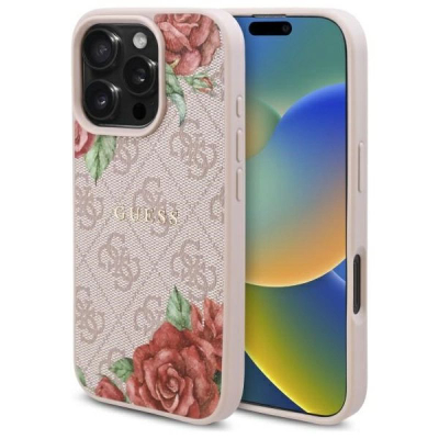 Mbulesë telefoni Guess 4G Flowers Print MagSafe për iPhone 16 Pro Max 6.9\", rozë