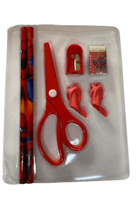 Set pajisje për shkollë Hutini, lapsa + mbajtëse lapsi + gomë + gërshërë + mprehëse lapsash