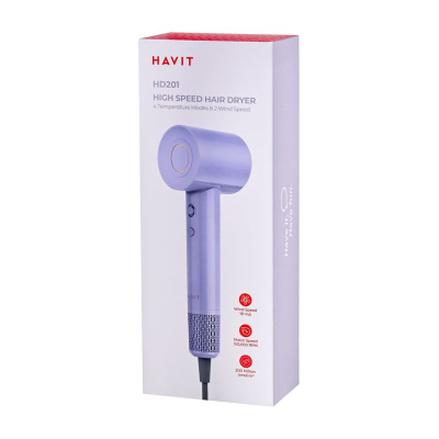 Tharëse flokësh Havit HD201 EU, 1600W, funksion jonik, vjollcë