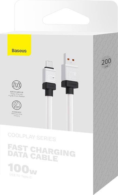 Kabllo Baseus CoolPlay USB në USB C, 2m, 100W, e bardhë