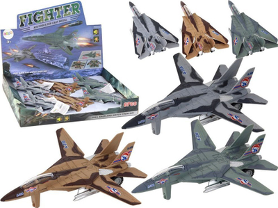 Avion lodër luftarak Fighter, me mekanizëm pull back, me drita edhe zë, me ngjyra ushtarake